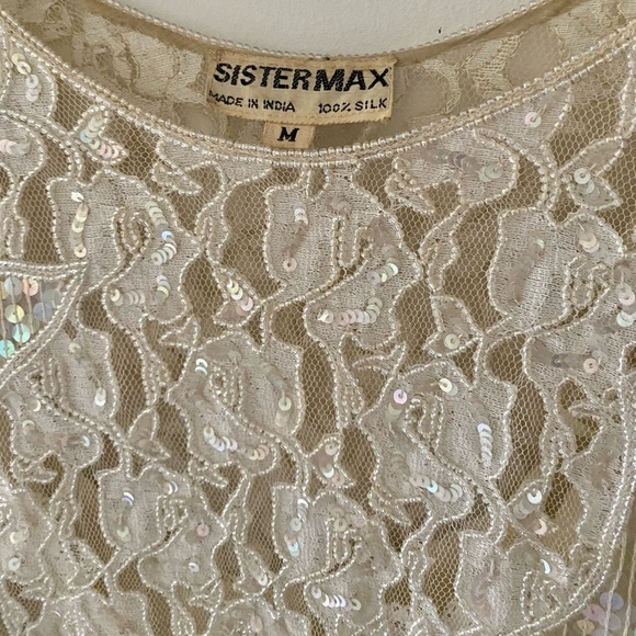 Vintage Sequin Lace Asymmetrical Party Wedding Holiday Dress Size Medium Silk - Picture 6 of 8